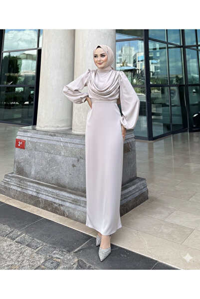 modasusev Dagaje Detailed Satin Hijab Evening Dress