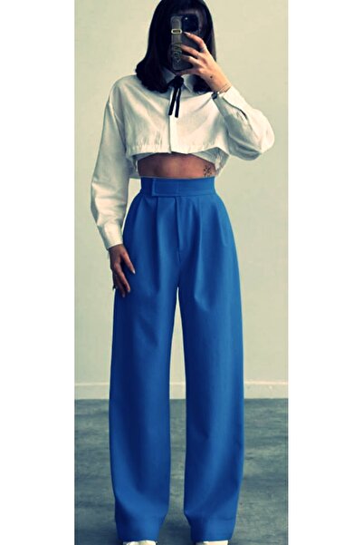 THEBEK Palazzo Velcro Closure Trousers – Knitted Dabil Fabric