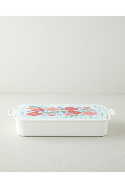 English Home Bright Floral Melamin 6'lı Cam Kapaklı Kahvaltılık 39x21 cm Renkli