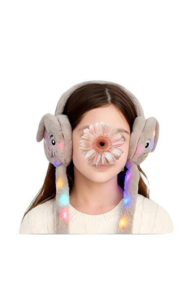 efmues Işıklı peluş kulaklık tavşan kulaklı mor renk peluş kulaklık