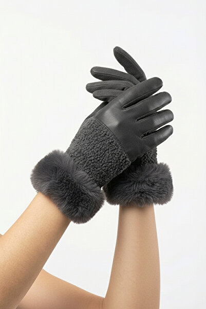 robanu Women's Smoked Lambswool Fur, Suede with Plush Fur Cuffs, and Leather-...