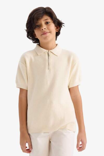 DeFacto Boys' Polo Neck Cotton Short Sleeve Sweater G6605A826Sp