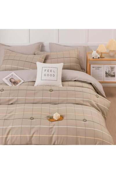 Generic طقم سرير أنيق بنقشة مربعات مكون من 4 قطع