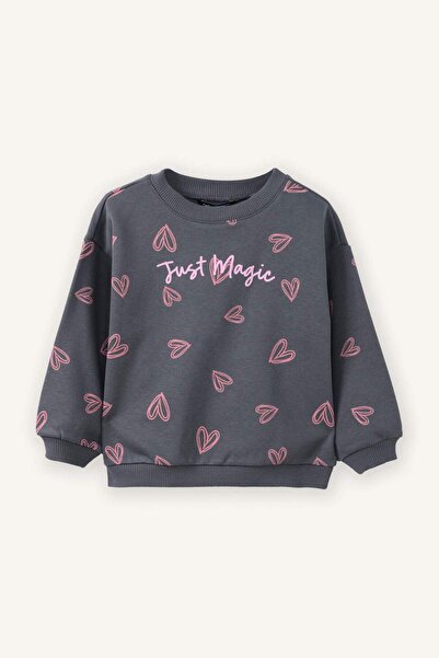 DeFacto Baby Girl Oversized Wide Fit Crew Neck Patterned Sweatshirt G7502A526Sp