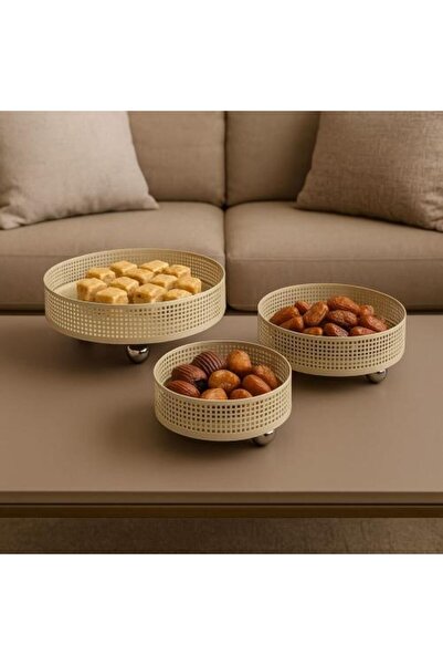 Generic Elegant Round Tray Set in Soft Beige