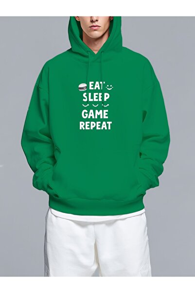 MIXSNOW تناول الطعام، النوم، اللعب، التكرار - سويت شيرت رجالي مطبوع بغطاء رأس...