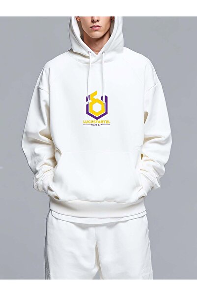 MIXSNOW شعار مع لوسي ستارتل باللون الأصفر - سويت شيرت رجالي مطبوع بغطاء رأس ر...