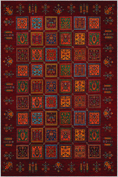 HALIPORTALI Bordo Etnik Desenli Salon Halısı Toz Tutmaz HL-SM-598