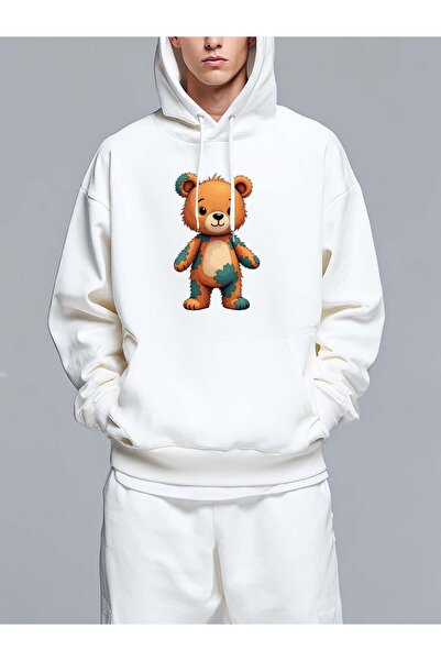 MIXSNOW كنزة صوفية رجالية مطبوع بغطاء رأس رأس ومقاس كبير، عليها صورة دب تيدي ...