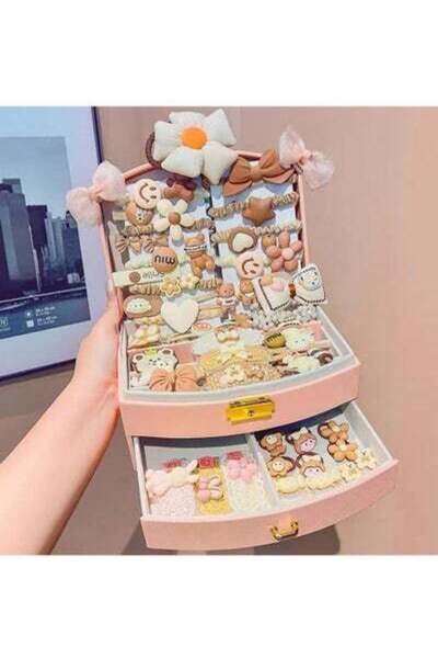 Arabest Milk brown hair accessories storage box-44 pieces, girl jewelry box w...