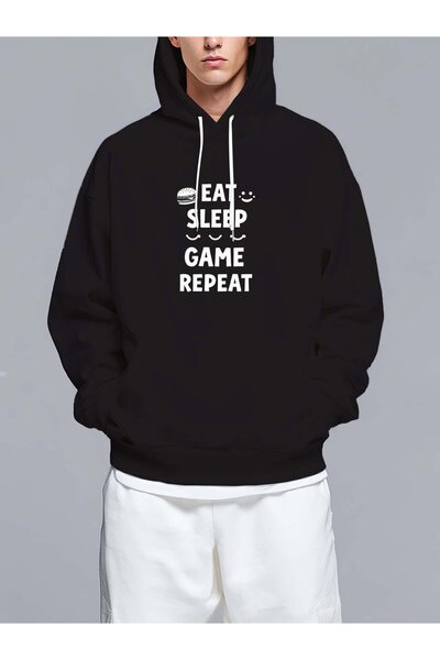 MIXSNOW تناول الطعام، النوم، اللعب، التكرار - سويت شيرت رجالي مطبوع بغطاء رأس...