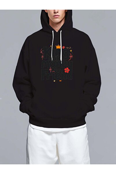 MIXSNOW King makes money not friend - Men's Printed Hooded Oversize Sweatshirt