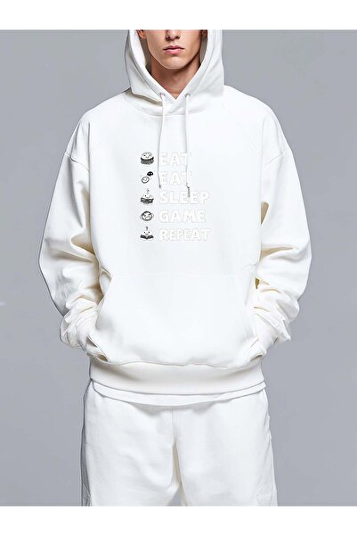 MIXSNOW Eat Sleep Game Repeat Cycle - Men's Printed Hooded Oversize Sweatshirt