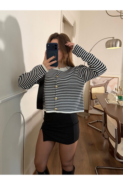 FERZOLAİO Striped White Knitwear Cardigan