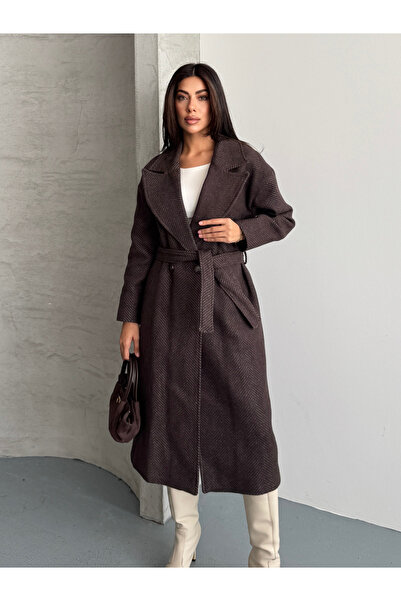 FERZOLAİO Ria Fish Scale Brown Cashmere Coat