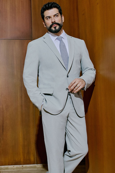 ALTINYILDIZ CLASSICS Men's Gray Slim Fit Slim Fit Mono Collar Tie Waist Flexi...