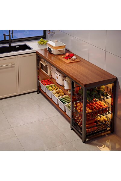 sharpdo عربة جزيرة مطبخ بطول 120 سم مزودة بأرفف تخزين وسلال سلكية - رف منظم م...