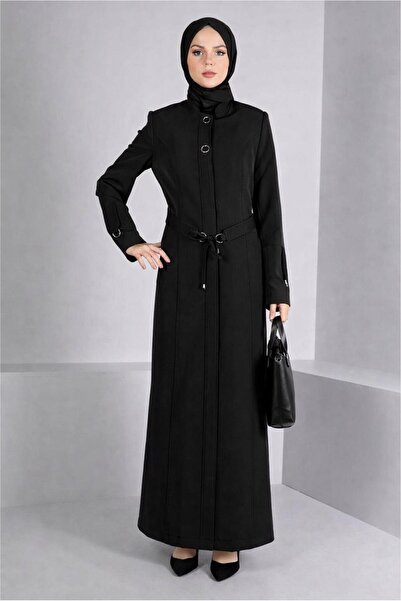TRENDTESETTÜR KADIN SİYAH KUŞAKLI PARDESÜ T 10654