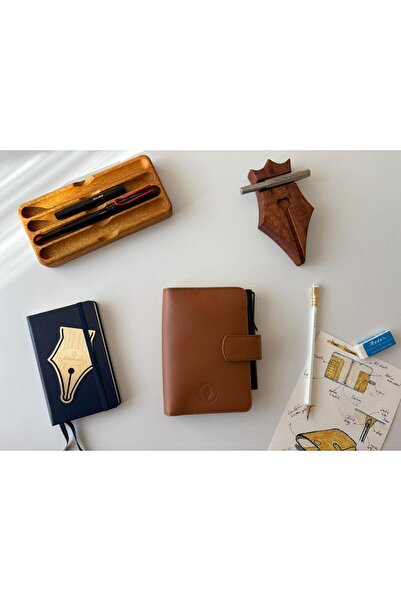 ENG LEATHER Saffiano Deri Koleksiyonu A6 Defter & Kalem Çantası Terracota
