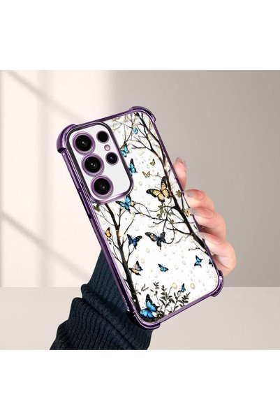 SLIMFELT Samsung Galaxy S23 Ultra Compatible Kelebek Printed Transparent Sili...