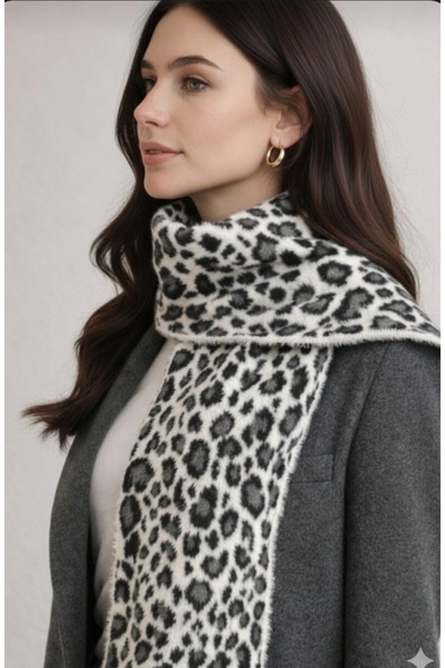 aseh shop Leopar Desenli Pufyy Yumuşak Dokulu Kadın Atkı Şal