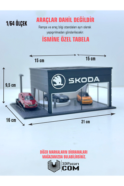 Butik 1/64 Ölçekli Skoda Diorama Tasarımlı Araç Sergileme Garajı 3D Baskı
