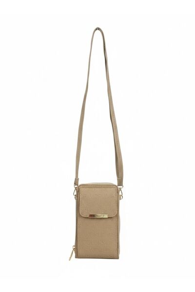 ENİSÇANTAVEMODA Kadın Beyaz Mini Çapraz Askılı Telefon Çantası Gold Detaylı Ş...