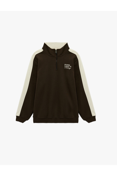 Koton Regular Fit Long Sleeve Fleece-Lined Color Contrast Printed Half Zipper...