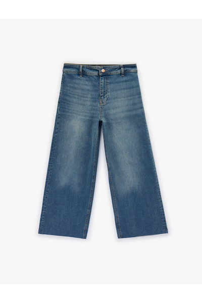 Koton High Waist Pocket Detail Comfortable Fit Wide Leg Denim Pants - Culotte...