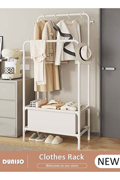 DOMEET رف ملابس مزدوج القضبان، رف ملابس معدني معلق، رف تخزين من طبقتين للصناديق