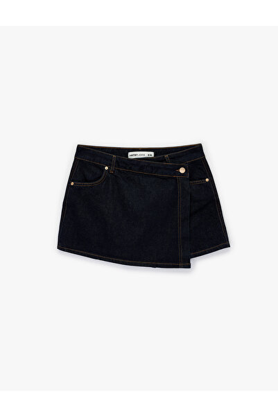 Koton Comfortable Fit Double-Breasted Mini Denim Shorts Skirt