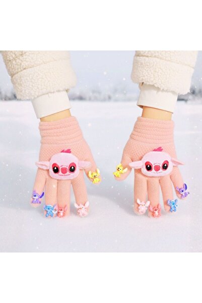 EliraToka Stitch Figürlü Parmakları Oyuncaklı Örme Peluş Kışlık Çocuk Eldiveni