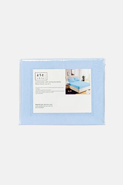 YOTO Queen Size 3 Pcs Solid Lasting Durability Fitted Sheets, Light Blue