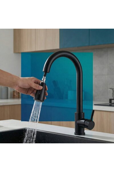TrioStore Brass Kitchen Sink Mixer With Pull-out Shower, Single Handle Kitche...
