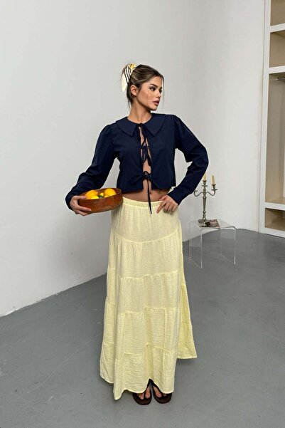 JEE LEE Fusta lungă de damă cu talie elastică, bumbac 100% piese, galbenă - 5017