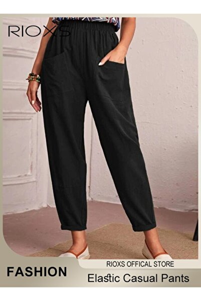 RIOXS Women Casual Pants, Regular Fit Basic Trousers With Front Pockets, Wome...