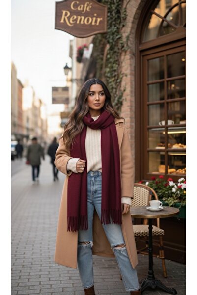 aseh shop Puff Soft Textured Women's Scarf Shawl Burgundy