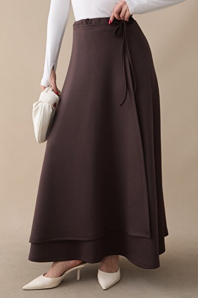 InStyle Side-Tie Bitter Brown Scuba Skirt