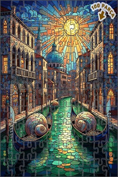 Teona Ahşap لغز خشبي مؤطر بطبقتين لفن الزجاج الملون لقنوات البندقية 100 قطعة ...