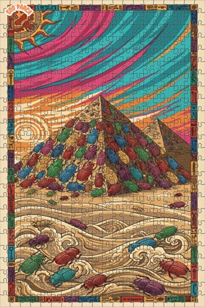 Teona Ahşap لغز فني بمظهر لوحة زيتية يصور الأهرامات المصرية الغامضة والحشرات ...