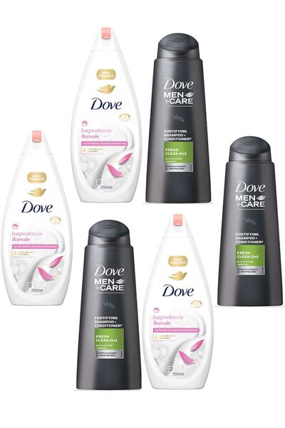 Dove Shampoo 400ML MEN CLEAN FRESH x3 + Floral Shower Gel 700 ml x3
