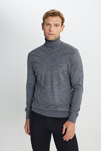 ALTINYILDIZ CLASSICS Men's Gray Melange Standard Fit Normal Cut Full Turtlene...