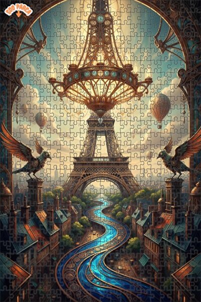 Teona Ahşap لغز خشبي مؤطر بطبقتين على طراز ستيمبانك بمظهر لوحة زيتية لمدينة ب...