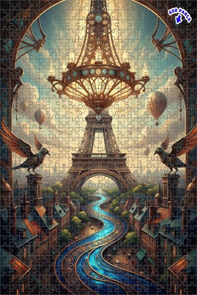 Teona Ahşap لغز خشبي مؤطر بطبقتين على طراز ستيمبانك بمظهر لوحة زيتية لمدينة ب...