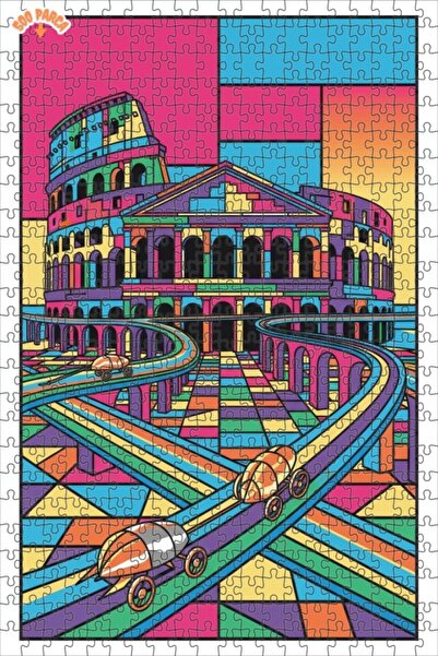 Teona Ahşap Colorful Modern Art Roman Arena Racing Cars Double Decker Framed ...