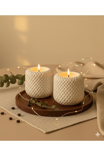 Patulya Aksesuar Bohem Tarz Desenli Dekoratif Mum Ve Beton 2’li- Ev Hediyesi ...