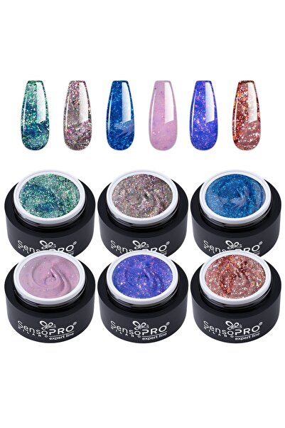 SensoPRO Milano Set de 6 geluri UV colorate cu sclipici strălucitor,