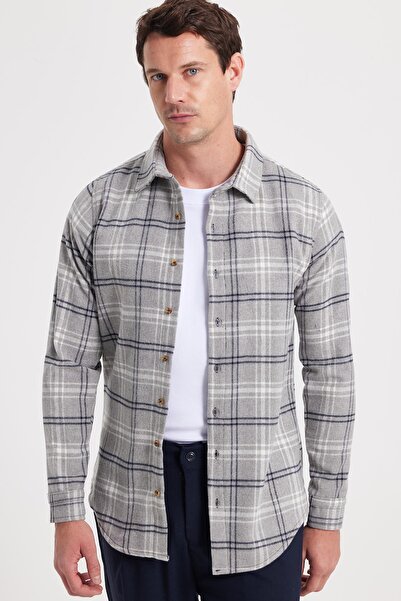 Tudors قميص قصة ضيقة للرجال ذو قصة ضيقة ومربعات لفصل الشتاء