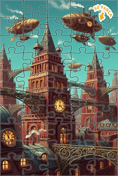 Teona Ahşap لغز فني على شكل مدينة العصر الفيكتوري تبدو تتوهج بها السفن التي ت...