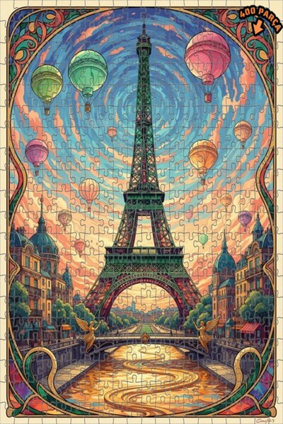 Teona Ahşap لوحة زيتية لبالونات الهواء الساخن باريس بطراز آرت نوفو، لغز خشبي ...